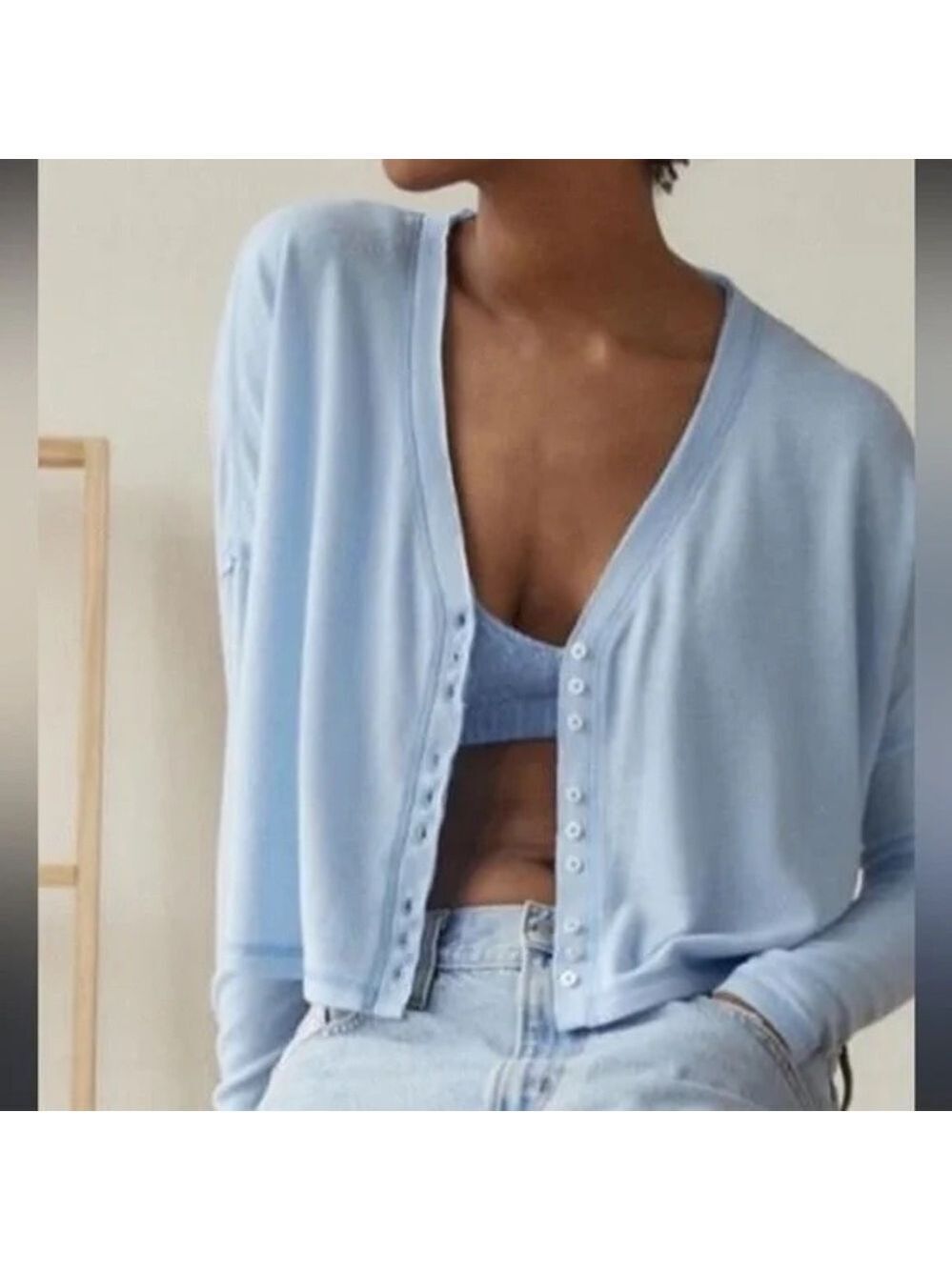 Out From Under Bounce Plush Chloe Button Up Women’s S Blue Long Sleeve Cardigan